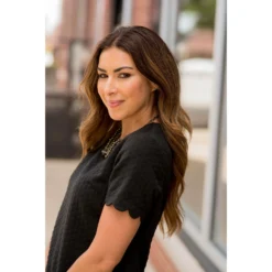 Short Sleeve Textured Scalloped Swing Dress -Women's Clothing Store bb 0473 6c353c12 2c64 46eb 8cba 815c81ffa1ca