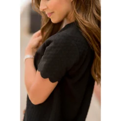 Short Sleeve Textured Scalloped Swing Dress -Women's Clothing Store bb 0475