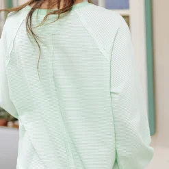 Relaxed Striped Side Slit Sweatshirt -Women's Clothing Store becca NEW 0058