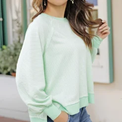 Relaxed Striped Side Slit Sweatshirt -Women's Clothing Store becca NEW 0059