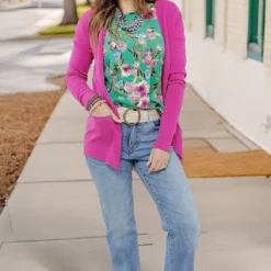 Floral Front Solid Back Tee -Women's Clothing Store becca NEW 0065 6621b1e6 5427 4057 a308 8a7699fbe778