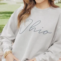 Ohio Grey Cursive Ribbed Graphic Crewneck