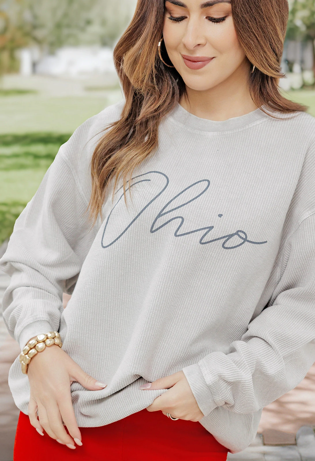 Ohio Grey Cursive Ribbed Graphic Crewneck 1 Ohio Grey Cursive Ribbed Graphic Crewneck