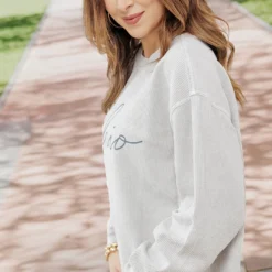 Ohio Grey Cursive Ribbed Graphic Crewneck 7 Ohio Grey Cursive Ribbed Graphic Crewneck -Women's Clothing Store becca NEW 0125