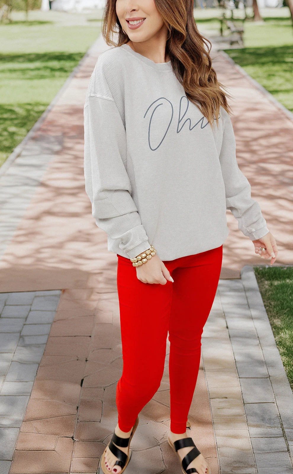 Ohio Grey Cursive Ribbed Graphic Crewneck 2 Ohio Grey Cursive Ribbed Graphic Crewneck - Image 2