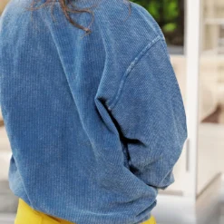 Smiley Face Blue Ribbed Graphic Crewneck 9 Smiley Face Blue Ribbed Graphic Crewneck -Women's Clothing Store becca NEW 0132