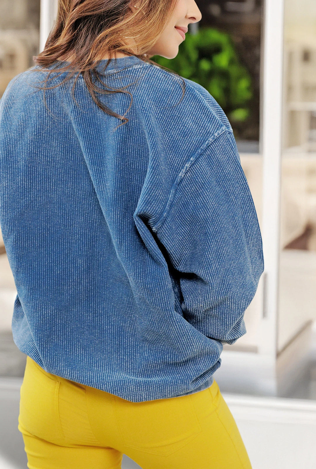 Smiley Face Blue Ribbed Graphic Crewneck 5 Smiley Face Blue Ribbed Graphic Crewneck - Image 5