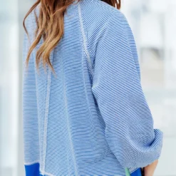 Relaxed Striped Side Slit Sweatshirt -Women's Clothing Store becca NEW 0159