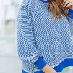 Relaxed Striped Side Slit Sweatshirt -Women's Clothing Store becca NEW 0160