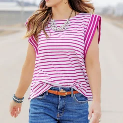 Contrasting Stripes Dolman Tee
