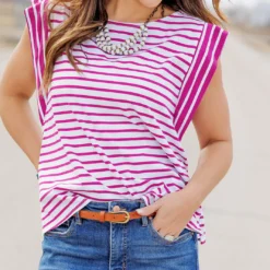 Contrasting Stripes Dolman Tee 24 Contrasting Stripes Dolman Tee -Women's Clothing Store becca NEW 0271