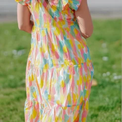 Brush Stroke Tiered Midi Dress -Women's Clothing Store becca NEW marchweek20062