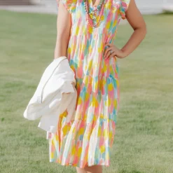 Brush Stroke Tiered Midi Dress