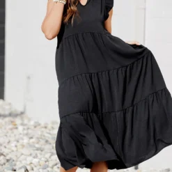 Ruffle Trim Tiered Midi Dress