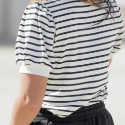 Striped Puff Sleeve Tee -Women's Clothing Store becca NEW marchweek20227