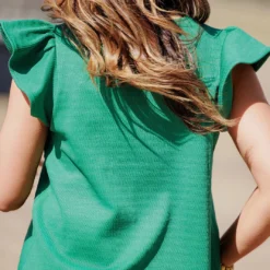 Textured Flutter Trim V Blouse -Women's Clothing Store becca NEW marchweek20232