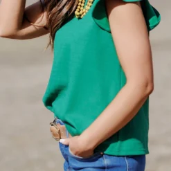 Textured Flutter Trim V Blouse -Women's Clothing Store becca NEW marchweek20234