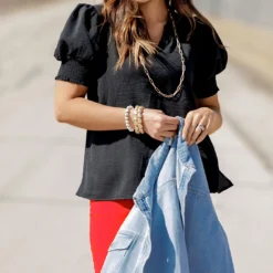 Cinched V Ruched Puff Sleeve Blouse 22 Cinched V Ruched Puff Sleeve Blouse -Women's Clothing Store becca NEW marchweek20254