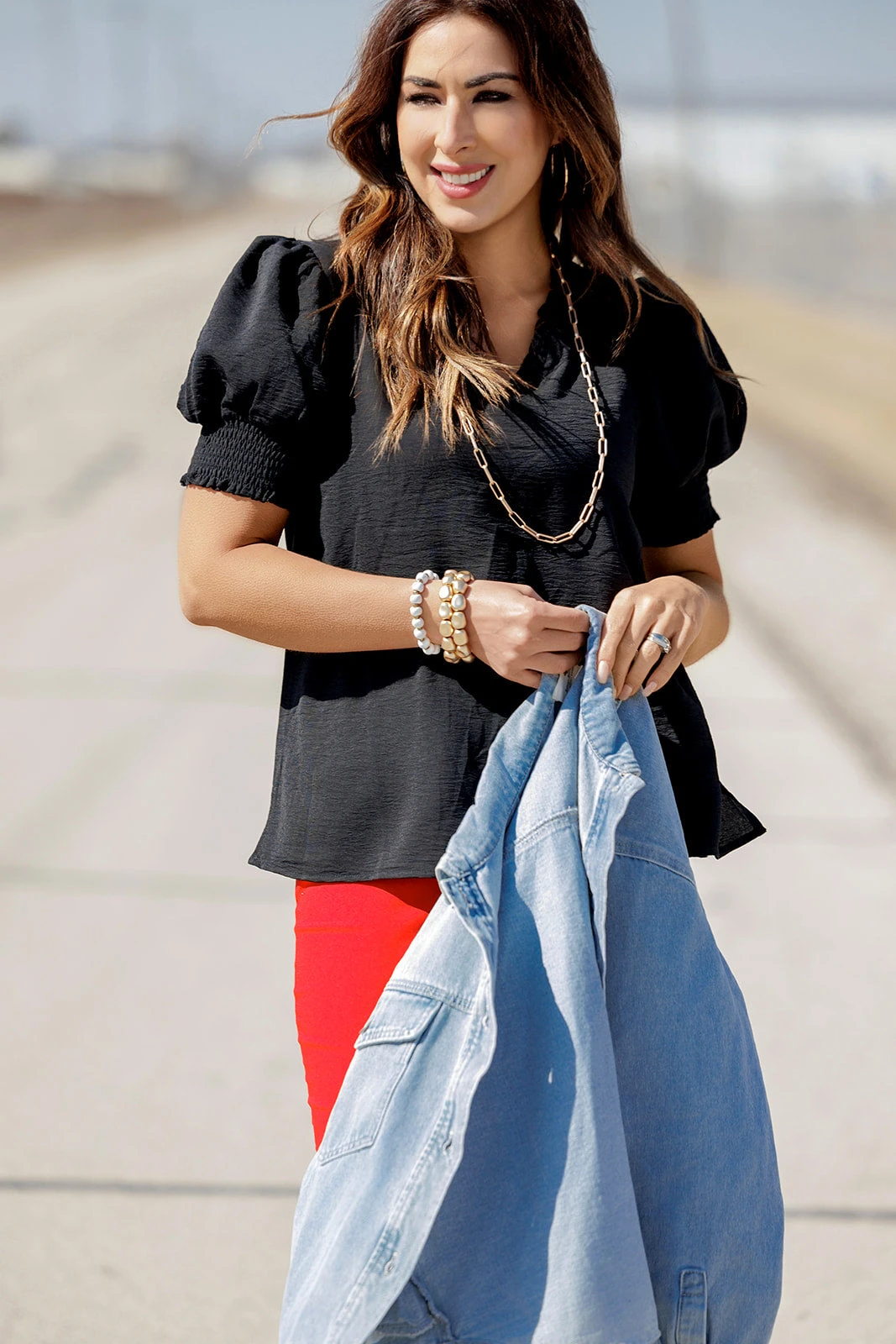 Cinched V Ruched Puff Sleeve Blouse 3 Cinched V Ruched Puff Sleeve Blouse - Image 3