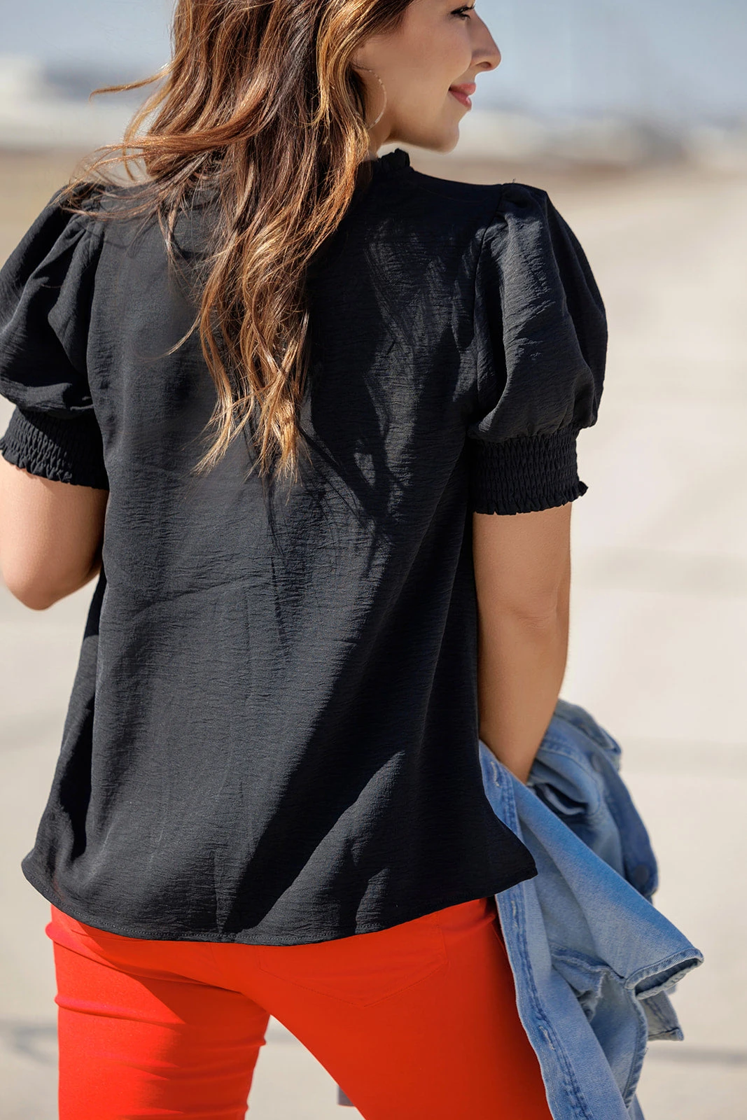 Cinched V Ruched Puff Sleeve Blouse 6 Cinched V Ruched Puff Sleeve Blouse - Image 6