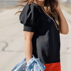 Cinched V Ruched Puff Sleeve Blouse 26 Cinched V Ruched Puff Sleeve Blouse -Women's Clothing Store becca NEW marchweek20256