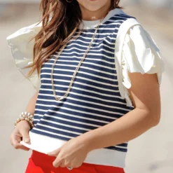 Striped Faux Layered Blouse