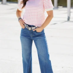 Striped Puff Sleeve Tee -Women's Clothing Store becca NEW marchweek20308