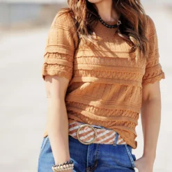 Intricately Detailed Knit Tee -Women's Clothing Store becca NEW marchweek20345