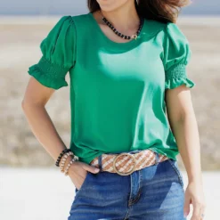 Ruched Puff Sleeve Blouse -Women's Clothing Store becca NEW marchweek20382