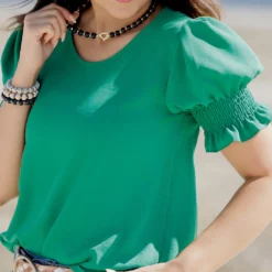 Ruched Puff Sleeve Blouse -Women's Clothing Store becca NEW marchweek20384