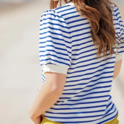 Striped Puff Sleeve Tee -Women's Clothing Store becca NEW marchweek20394