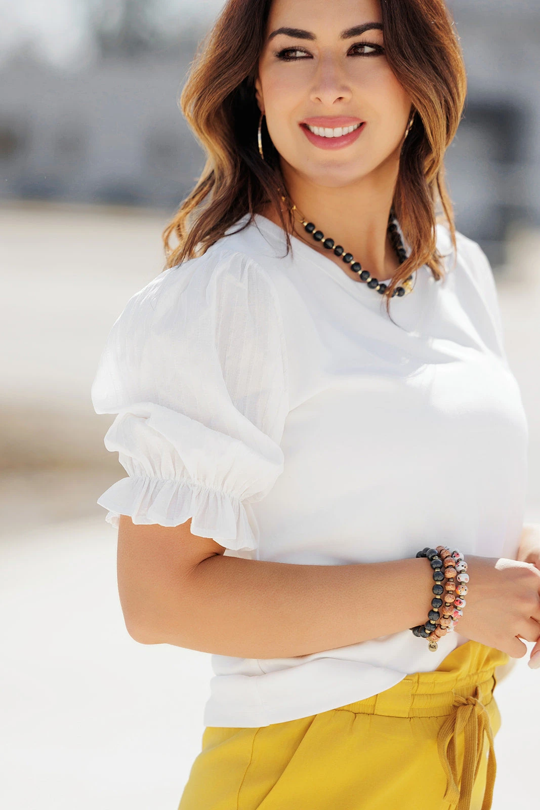 Subtle Raised Stripes Puff Sleeve Blouse 5 Subtle Raised Stripes Puff Sleeve Blouse - Image 5