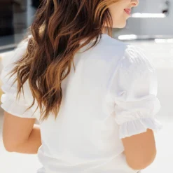 Subtle Raised Stripes Puff Sleeve Blouse 12 Subtle Raised Stripes Puff Sleeve Blouse -Women's Clothing Store becca NEW marchweek20401