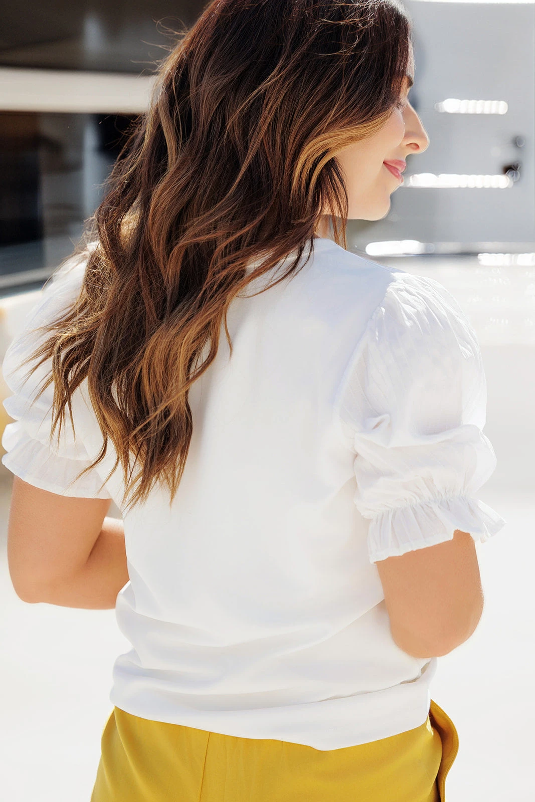 Subtle Raised Stripes Puff Sleeve Blouse 6 Subtle Raised Stripes Puff Sleeve Blouse - Image 6