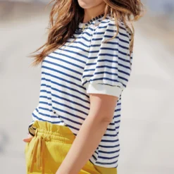 Striped Puff Sleeve Tee -Women's Clothing Store becca NEW marchweek20412