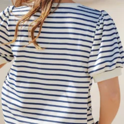 Striped Puff Sleeve Tee -Women's Clothing Store becca NEW marchweek20413