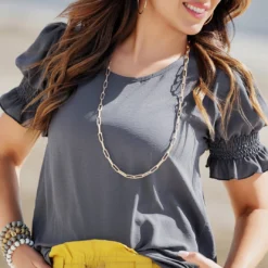 Ruched Puff Sleeve Blouse -Women's Clothing Store becca NEW marchweek20415