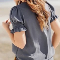 Ruched Puff Sleeve Blouse -Women's Clothing Store becca NEW marchweek20417