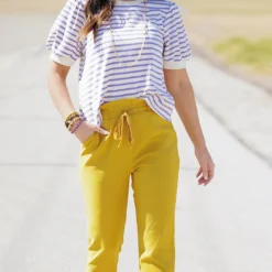 Striped Puff Sleeve Tee -Women's Clothing Store becca NEW marchweek20419