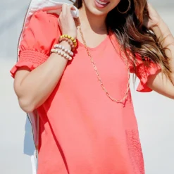 Ruched Puff Sleeve Blouse -Women's Clothing Store becca NEW marchweek20440