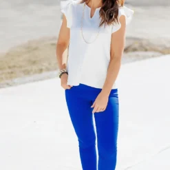 Textured Flutter Trim V Blouse -Women's Clothing Store becca NEW marchweek20468