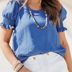 Ruched Puff Sleeve Blouse -Women's Clothing Store becca NEW marchweek20504