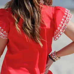 Eyelet Dual Flutter Trim Blouse -Women's Clothing Store becca NEW marchweek20511