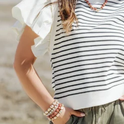 Striped Faux Layered Blouse -Women's Clothing Store becca NEW marchweek20539