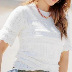 Intricately Detailed Knit Tee -Women's Clothing Store becca NEW marchweek20559