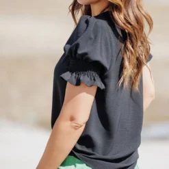 Ruched Puff Sleeve Blouse -Women's Clothing Store becca NEW marchweek20575