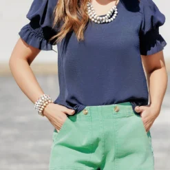 Ruched Puff Sleeve Blouse -Women's Clothing Store becca NEW marchweek20577