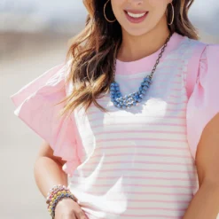 Striped Faux Layered Blouse -Women's Clothing Store becca NEW marchweek20613