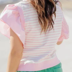 Striped Faux Layered Blouse -Women's Clothing Store becca NEW marchweek20615