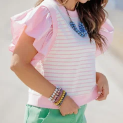 Striped Faux Layered Blouse -Women's Clothing Store becca NEW marchweek20617